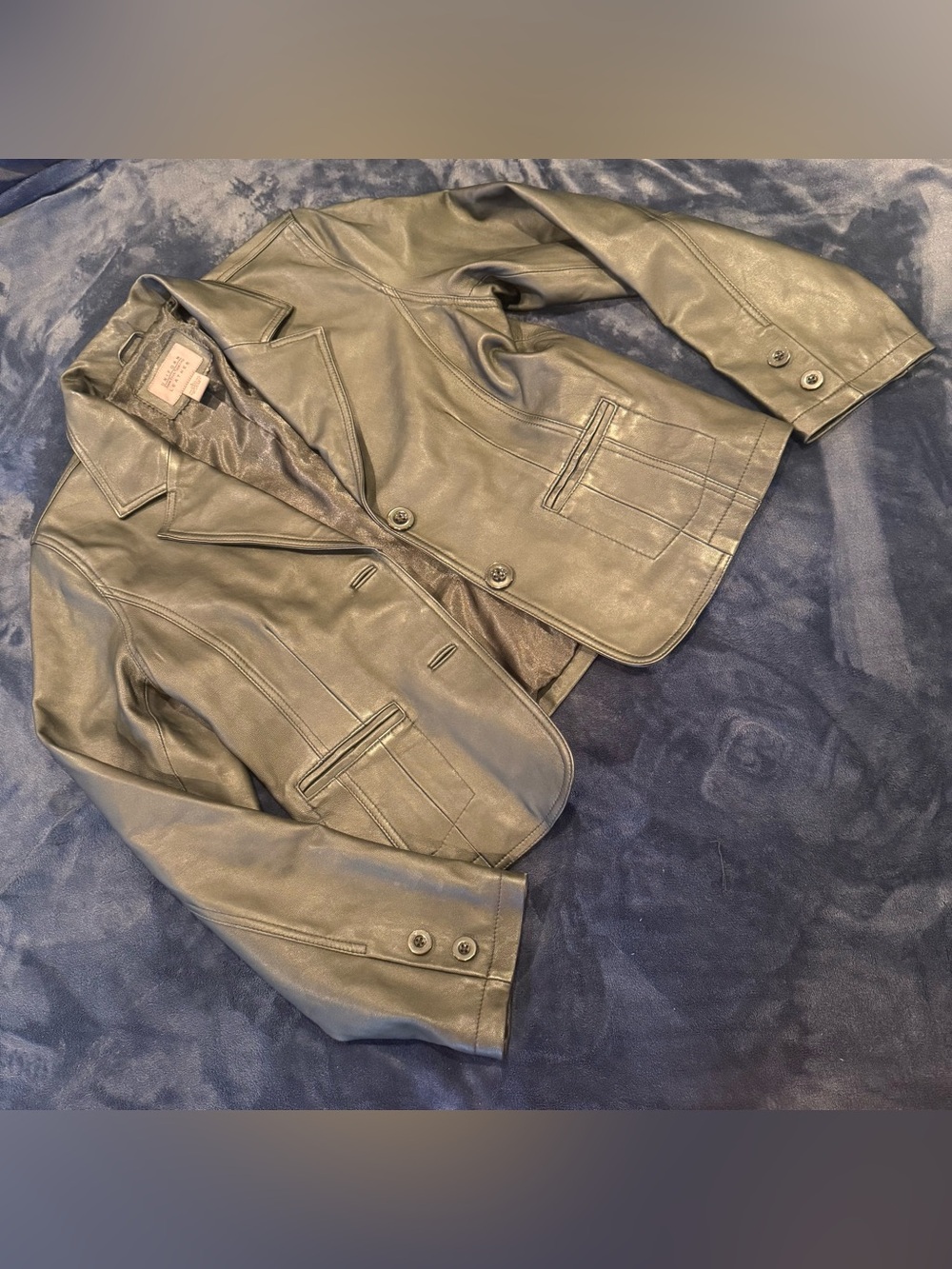 Black Leather Button-Front Jacket